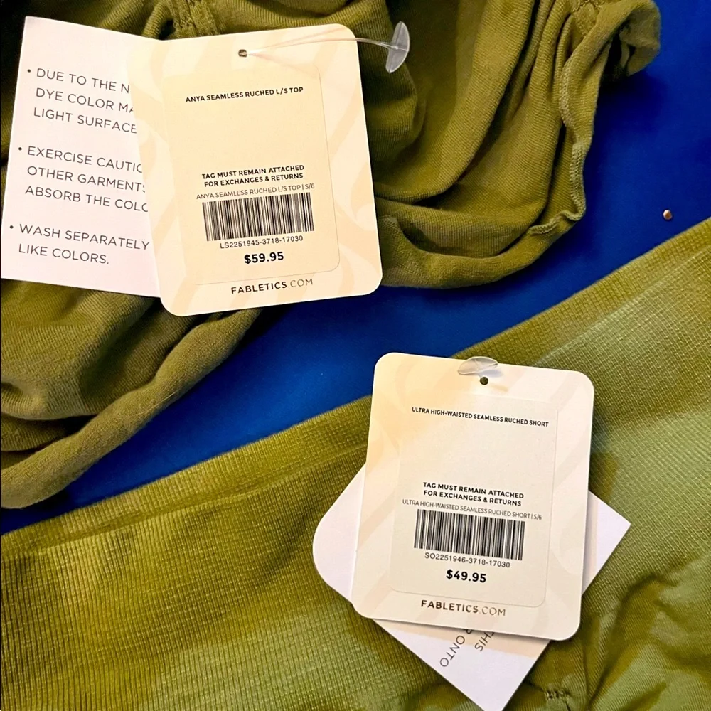 Fabletics Anya Long Sleeve High Wasted Olive Seamless Ruched Set - Picture 4 of 5